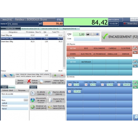 Encaissement tactile, fichier client, multi vendeurs, mise en attente des ventes,vente à crédit etc.